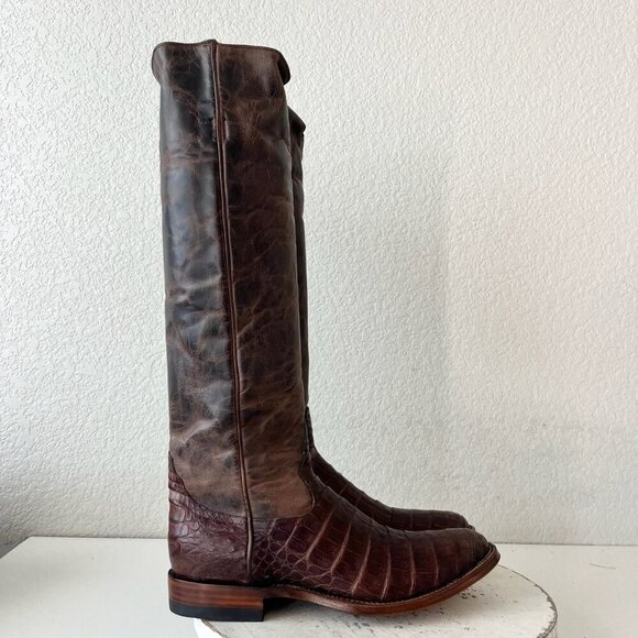 NEW Rod Patrick Womens Cowboy Boots 10 Brown Caiman Cowgirl Western Knee High - Picture 2 of 11